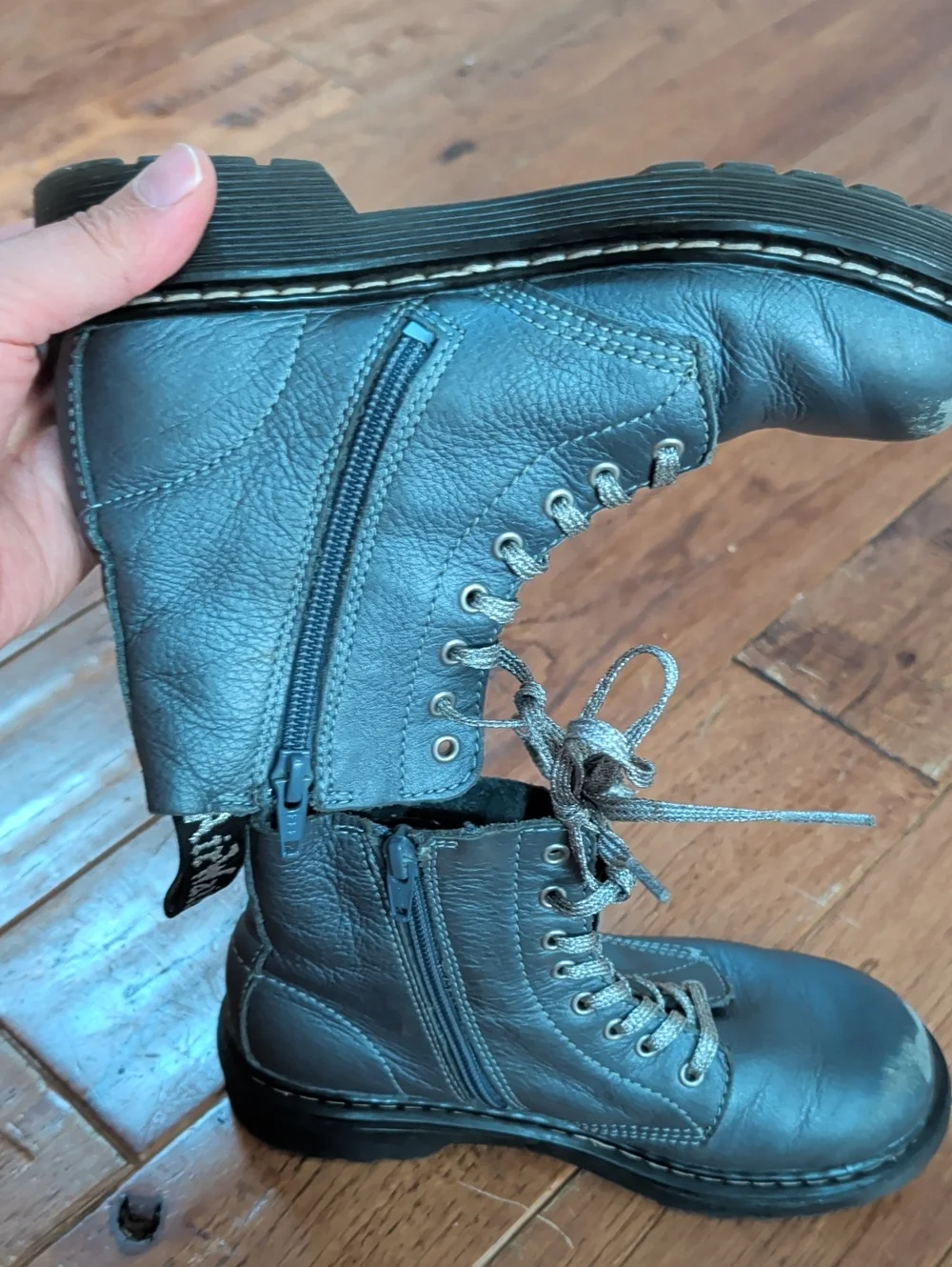 Dr. Martens 1460 Pascal J Silver Lace-Up Combat Boots with Side Zippers